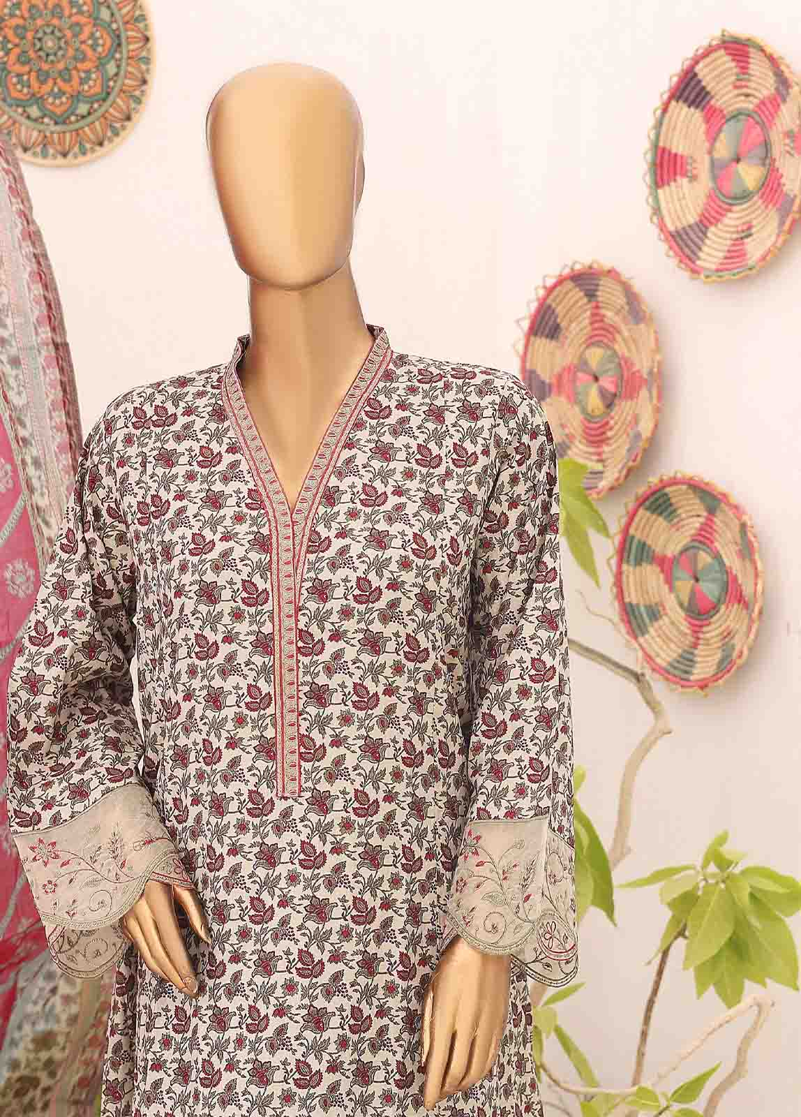 Bin Saeed Fabric - SM-FR-0225- 3 Piece Frock Style Stitched Suit