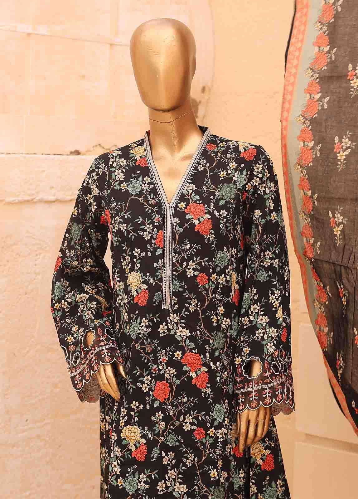 Bin Saeed Fabric - SM-FR-0226- 3 Piece Frock Style Stitched Suit