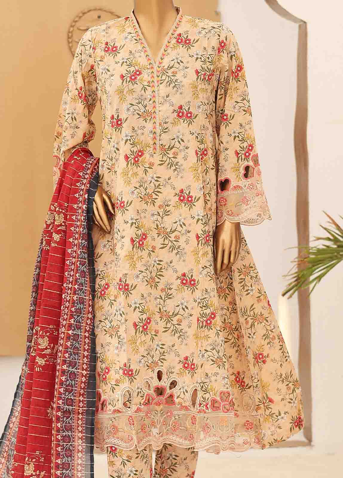 Bin Saeed Fabric - SM-FR-0228- 3 Piece Frock Style Suit