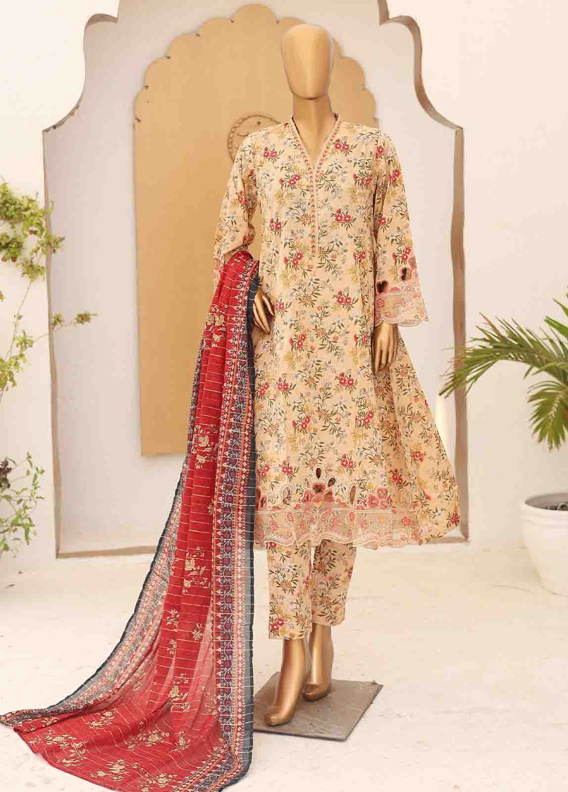 Bin Saeed Fabric - SM-FR-0228- 3 Piece Frock Style Suit
