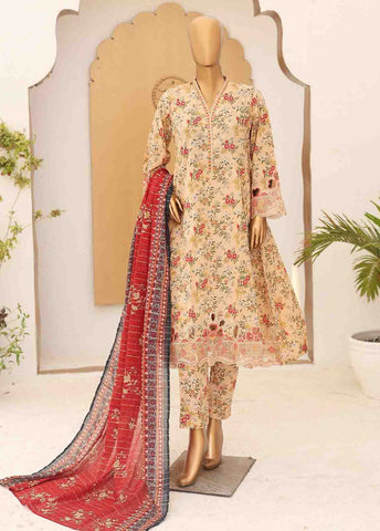 Bin Saeed Fabric - SM-FR-0228- 3 Piece Frock Style Suit