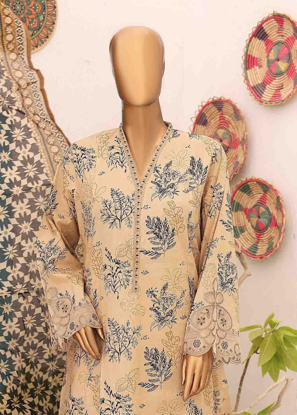 Bin Saeed Fabric - SM-FR-0341- 3 Piece Frock Style Stitched Suit