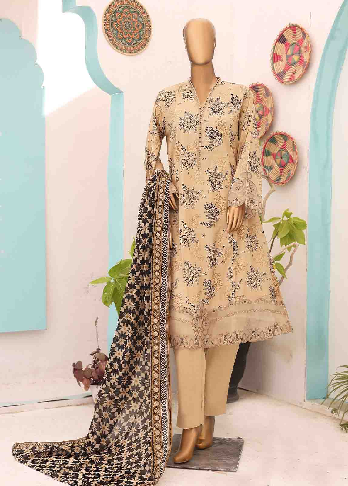Bin Saeed Fabric - SM-FR-0341- 3 Piece Frock Style Stitched Suit
