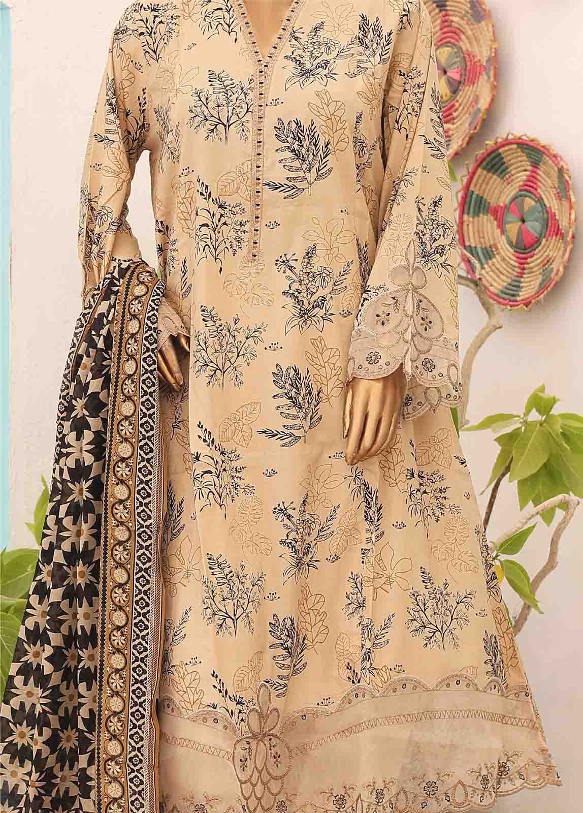 Bin Saeed Fabric - SM-FR-0341- 3 Piece Frock Style Stitched Suit