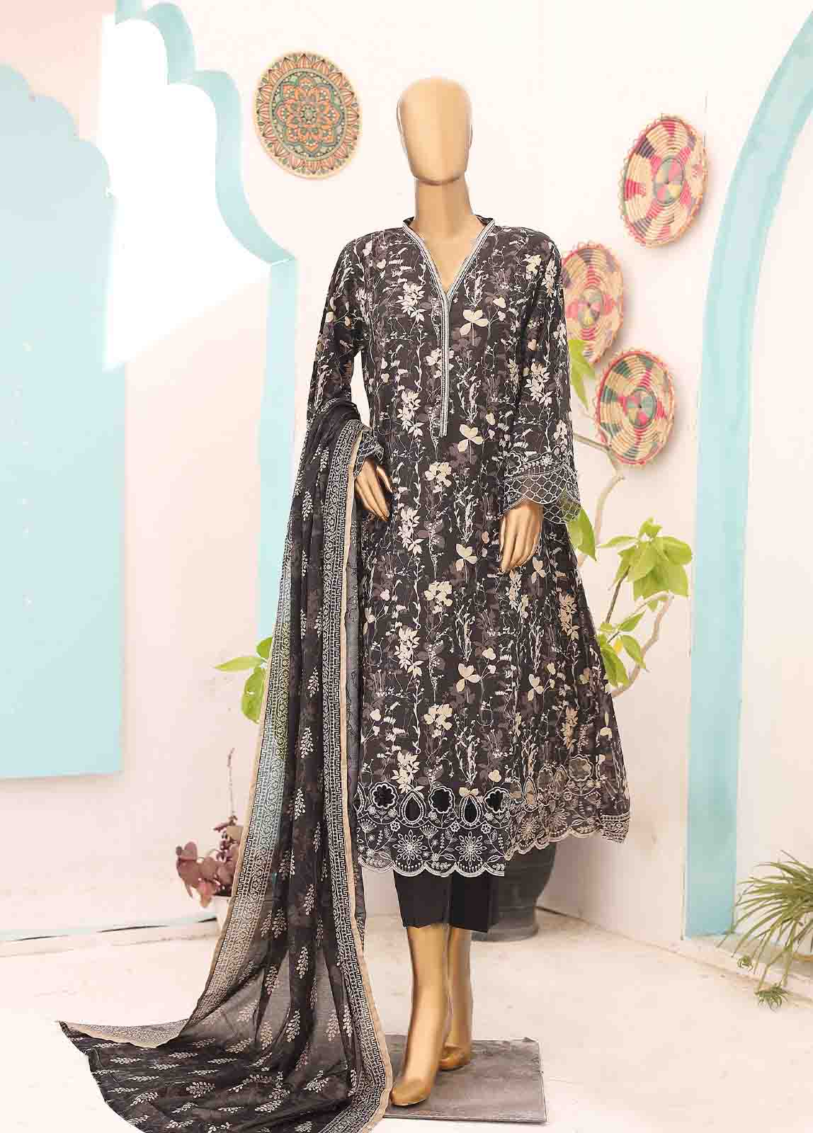 Bin Saeed Fabric - SM-FR-0342- 3 Piece Frock Style Stitched Suit