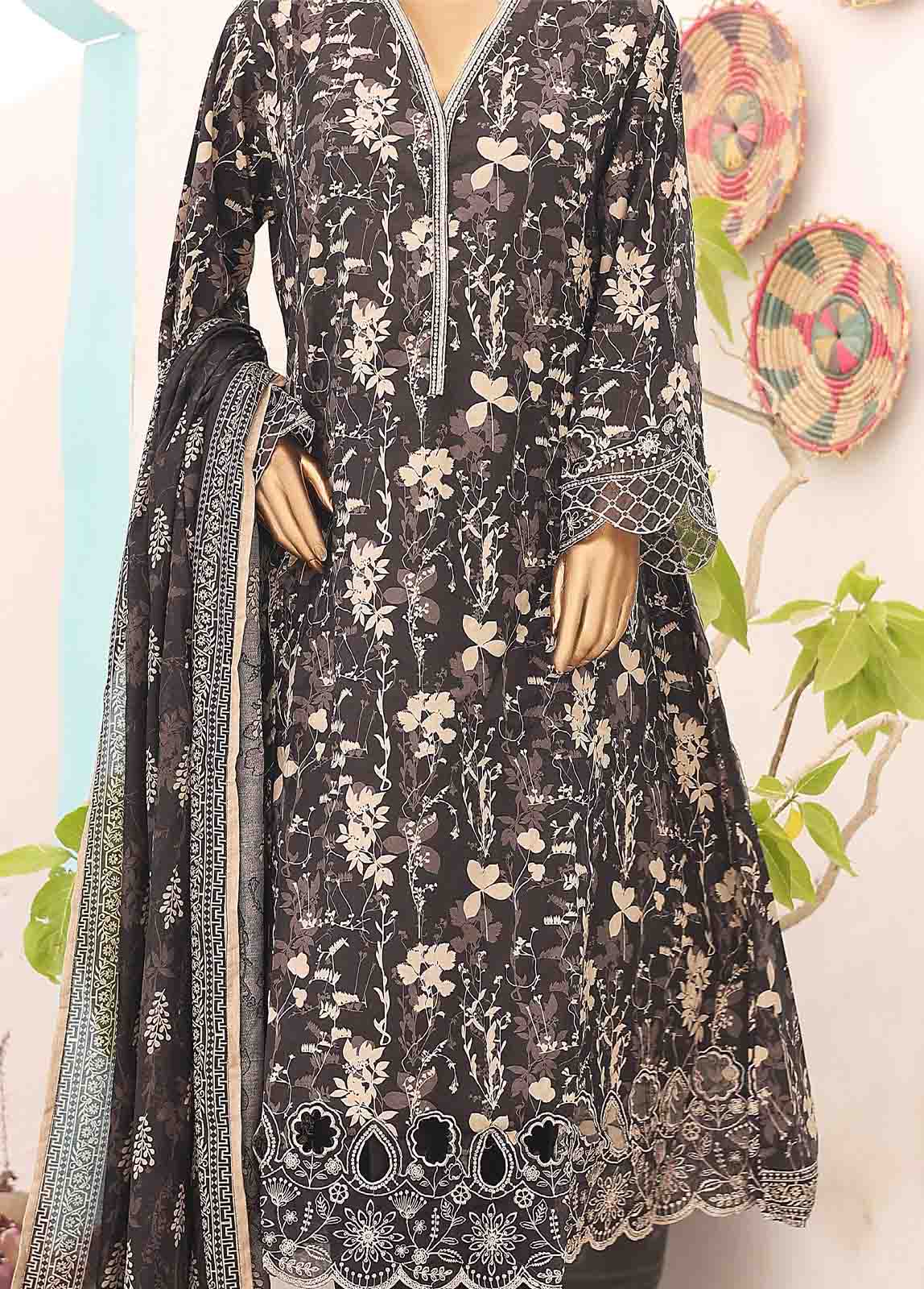 Bin Saeed Fabric - SM-FR-0342- 3 Piece Frock Style Stitched Suit