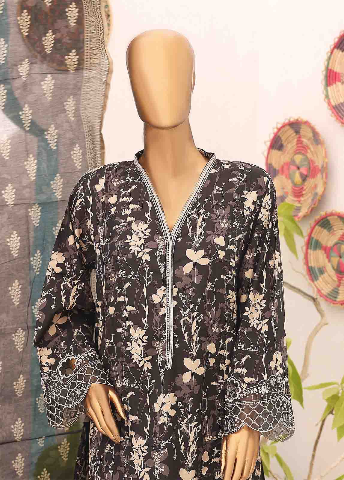 Bin Saeed Fabric - SM-FR-0342- 3 Piece Frock Style Stitched Suit