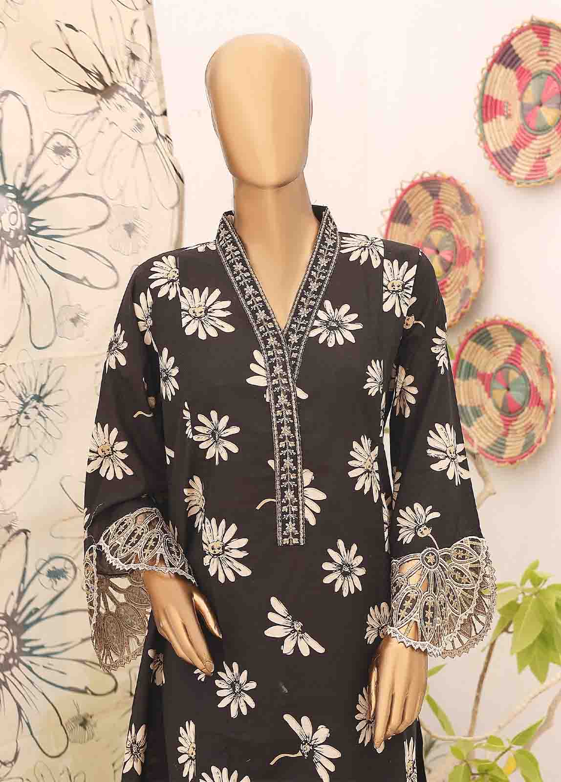 Bin Saeed Fabric - SM-FR-0343- 3 Piece Frock Style Stitched Suit