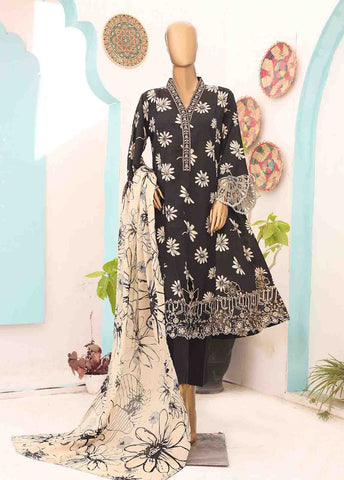 Bin Saeed Fabric - SM-FR-0343- 3 Piece Frock Style Stitched Suit