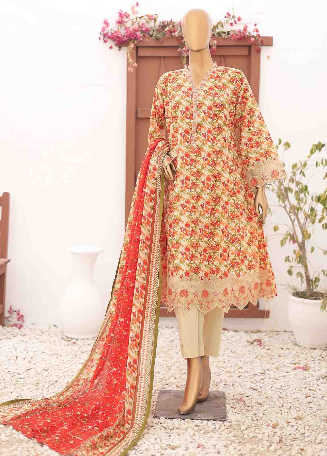 Bin Saeed Fabric - SM-FR-0345- 3 Piece Frock Style Suit