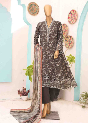 Bin Saeed Fabric - SM-FR-0346- 3 Piece Frock Style Stitched Suit