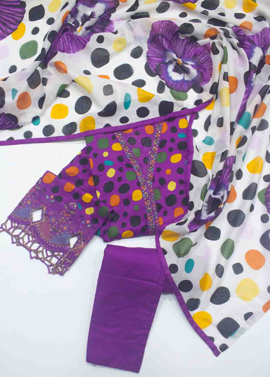 Bin Saeed Fabric - SM-FR-0347-3 Piece Embroidered Frock Style