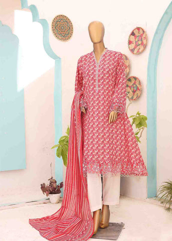 Bin Saeed Fabric - SM-FR-0349- 3 Piece Frock Style Stitched Suit