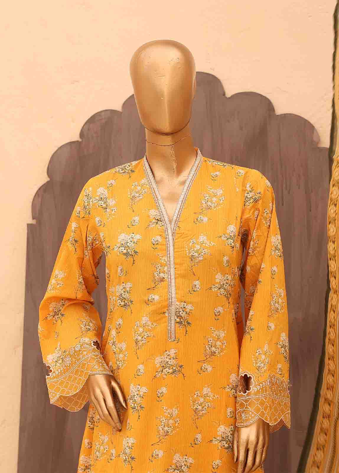 Bin Saeed Fabric - SM-FR-0350- 3 Piece Frock Style Stitched Suit