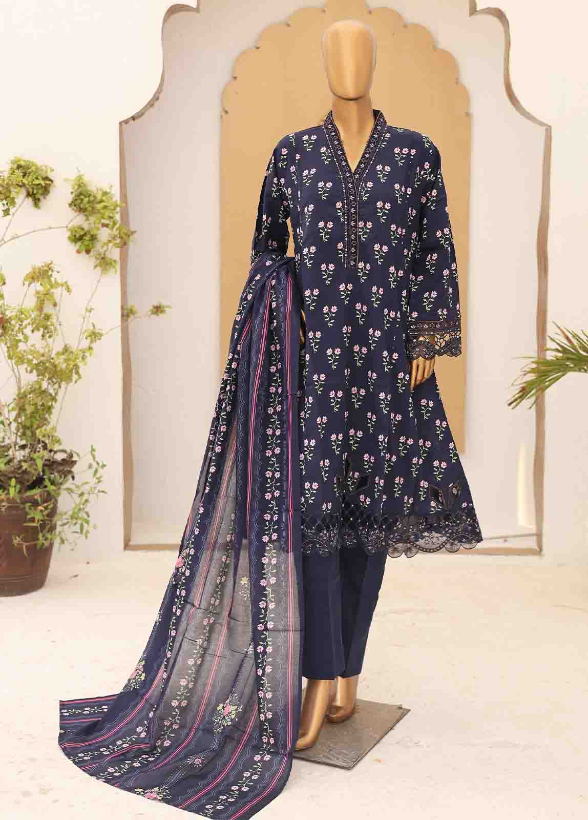 Bin Saeed Fabric - SM-FR-0351- 3 Piece Frock Style Suit