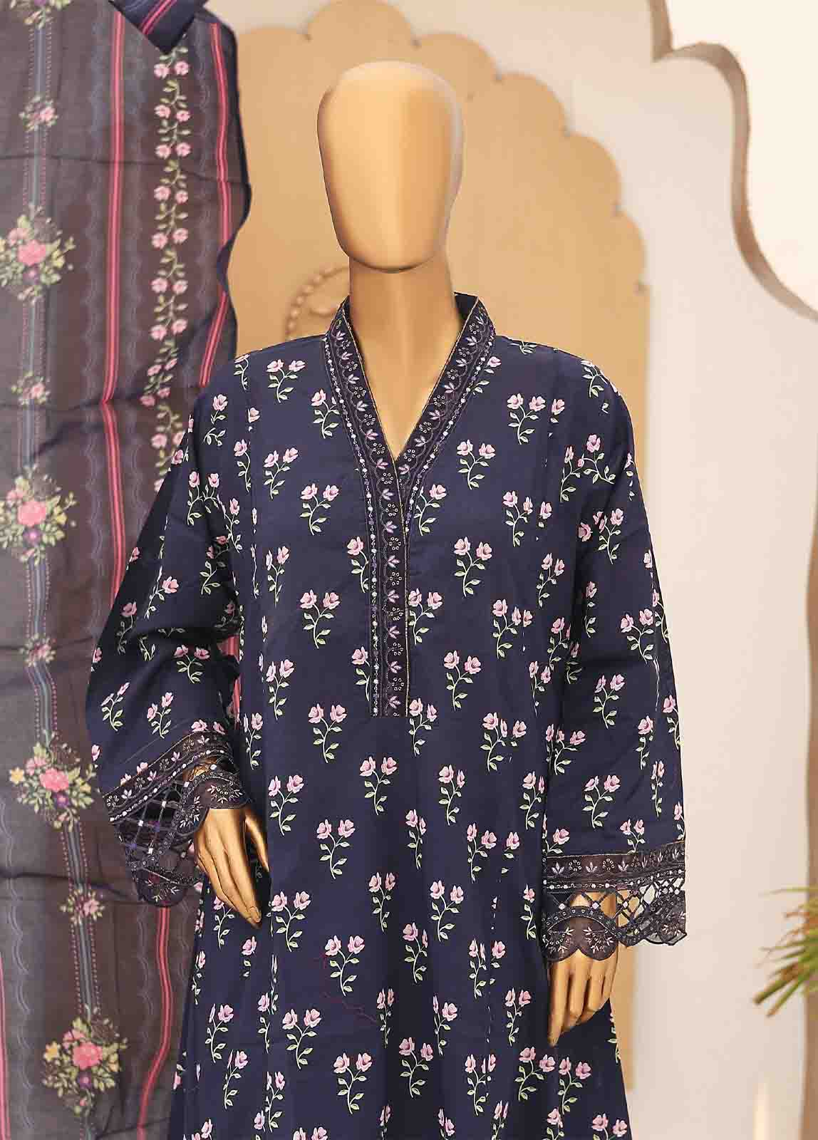 SM-FR-0351- 3 Piece Cotton Frock Style Suit