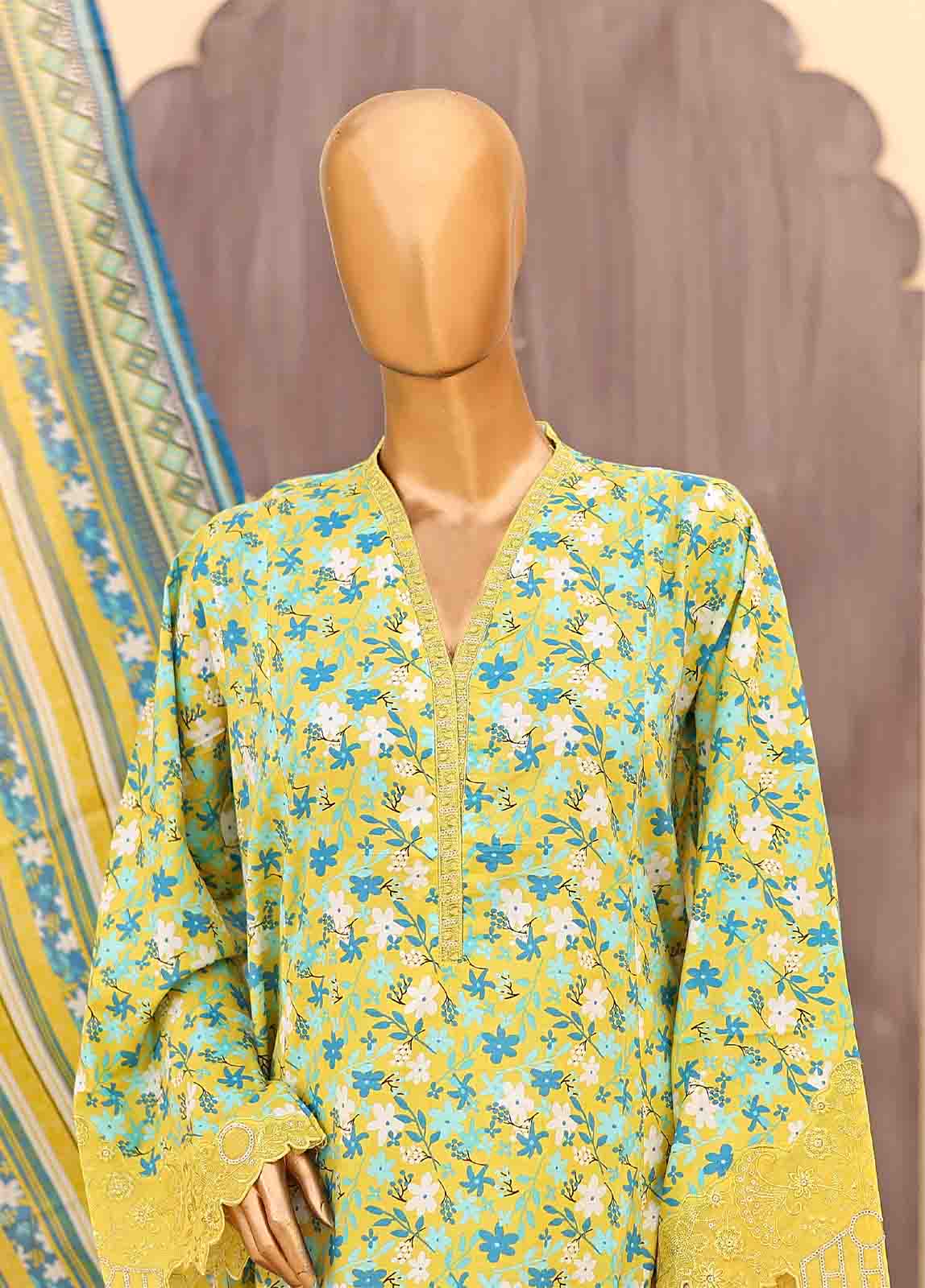 Bin Saeed Fabric - SM-FR-0352- 3 Piece Frock Style Stitched Suit