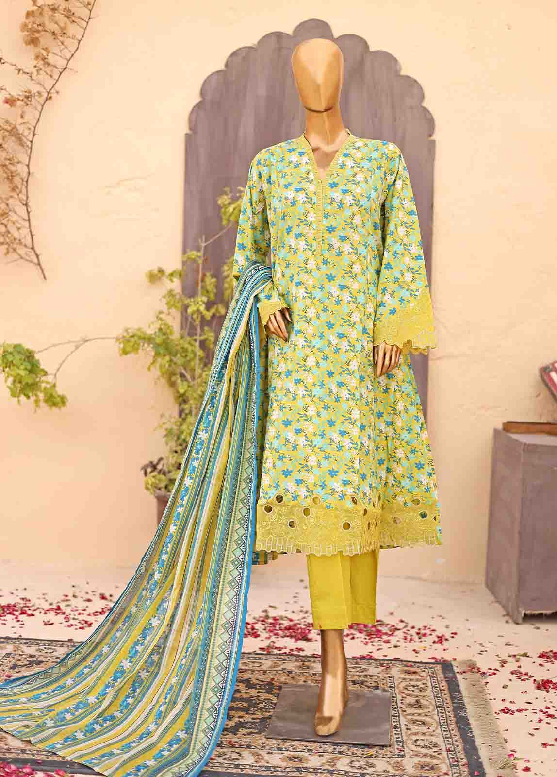 Bin Saeed Fabric - SM-FR-0352- 3 Piece Frock Style Stitched Suit