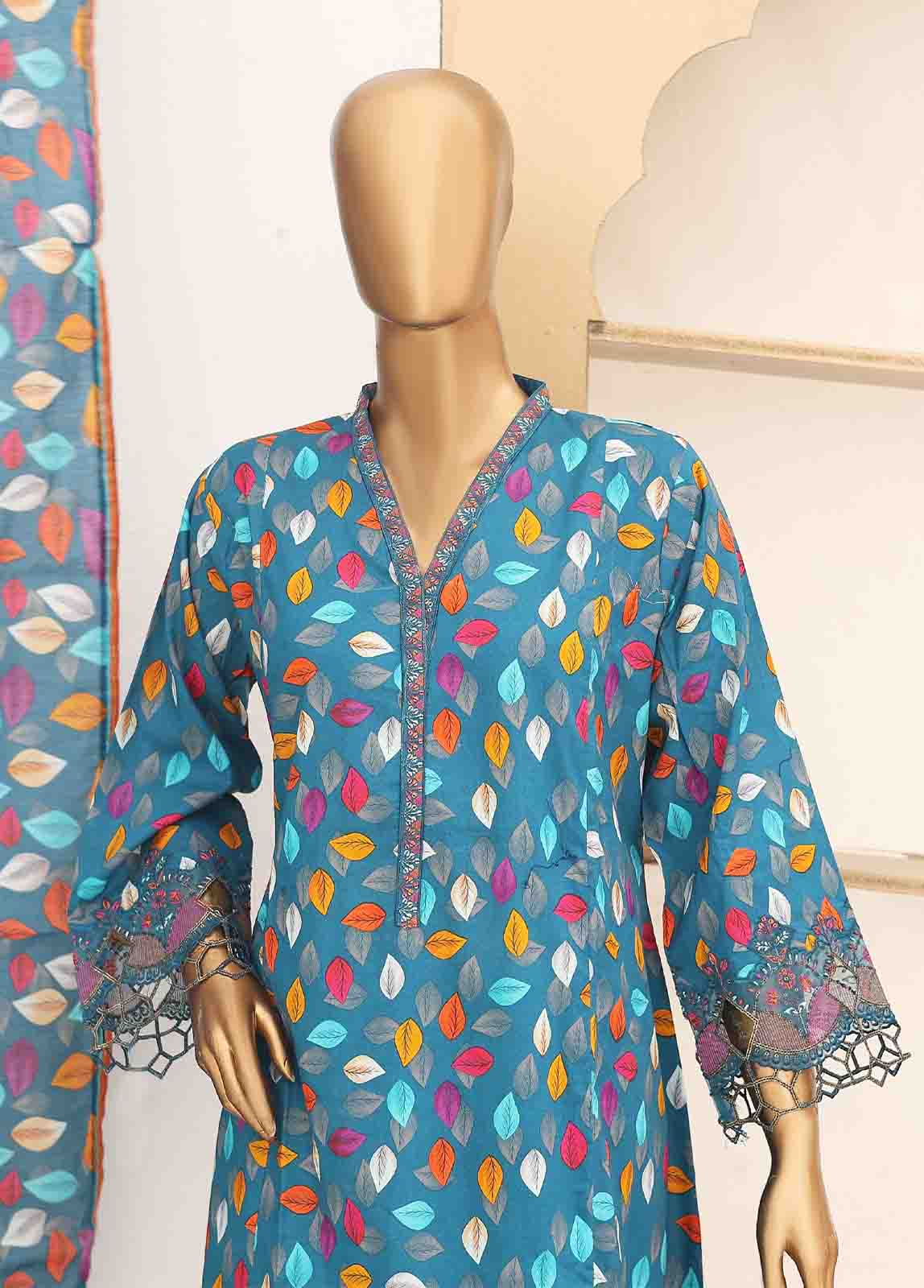 SM-FR-0353- 3 Piece Cotton Frock Style Suit