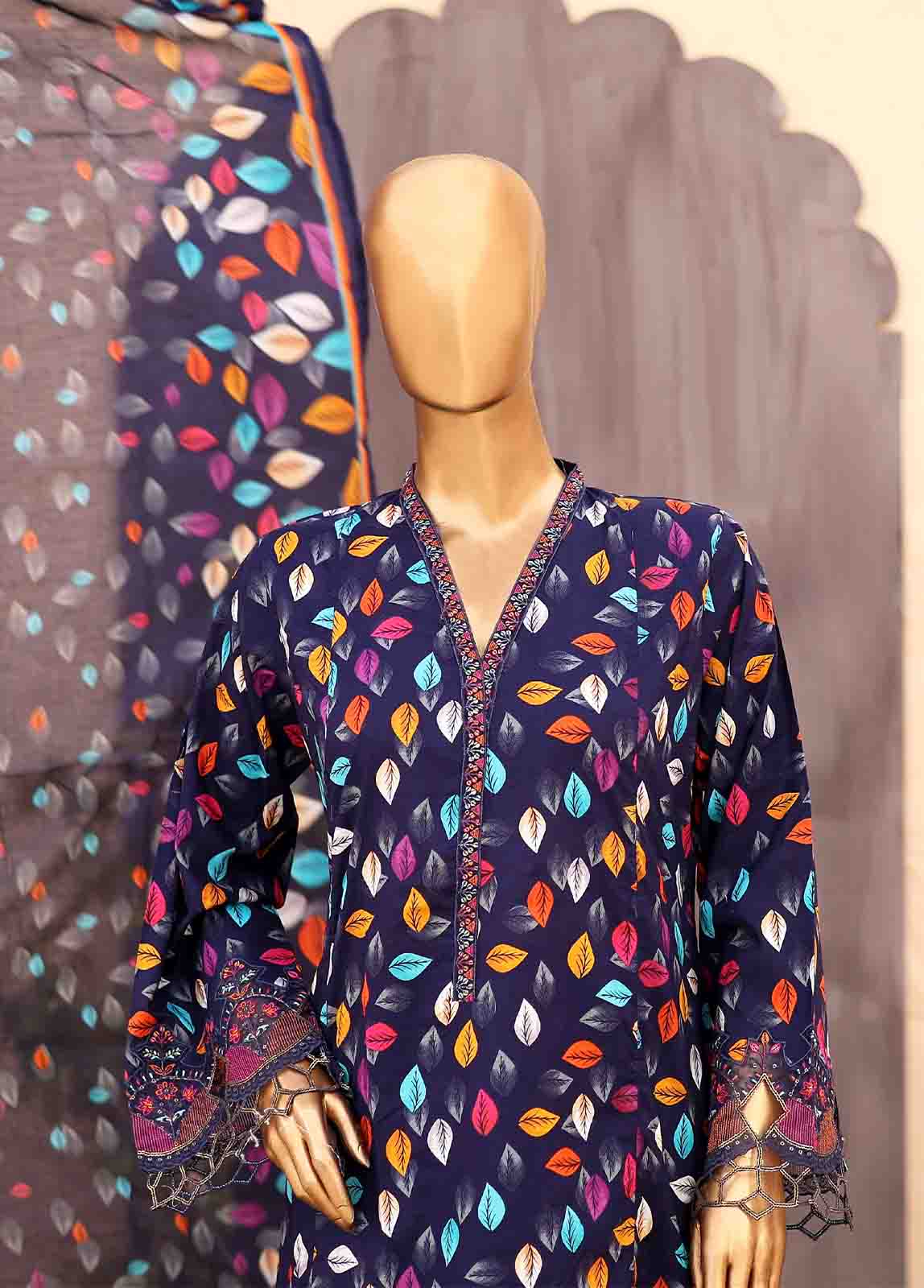 Bin Saeed Fabric - SM-FR-0354- 3 Piece Frock Style Stitched Suit