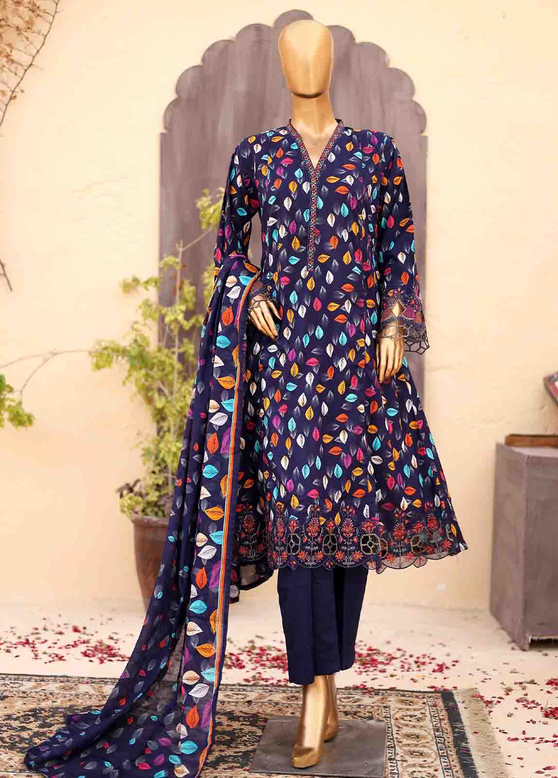 Bin Saeed Fabric - SM-FR-0354- 3 Piece Frock Style Stitched Suit