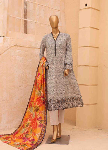 Bin Saeed Fabric - SM-FR-0355- 3 Piece Frock Style Stitched Suit