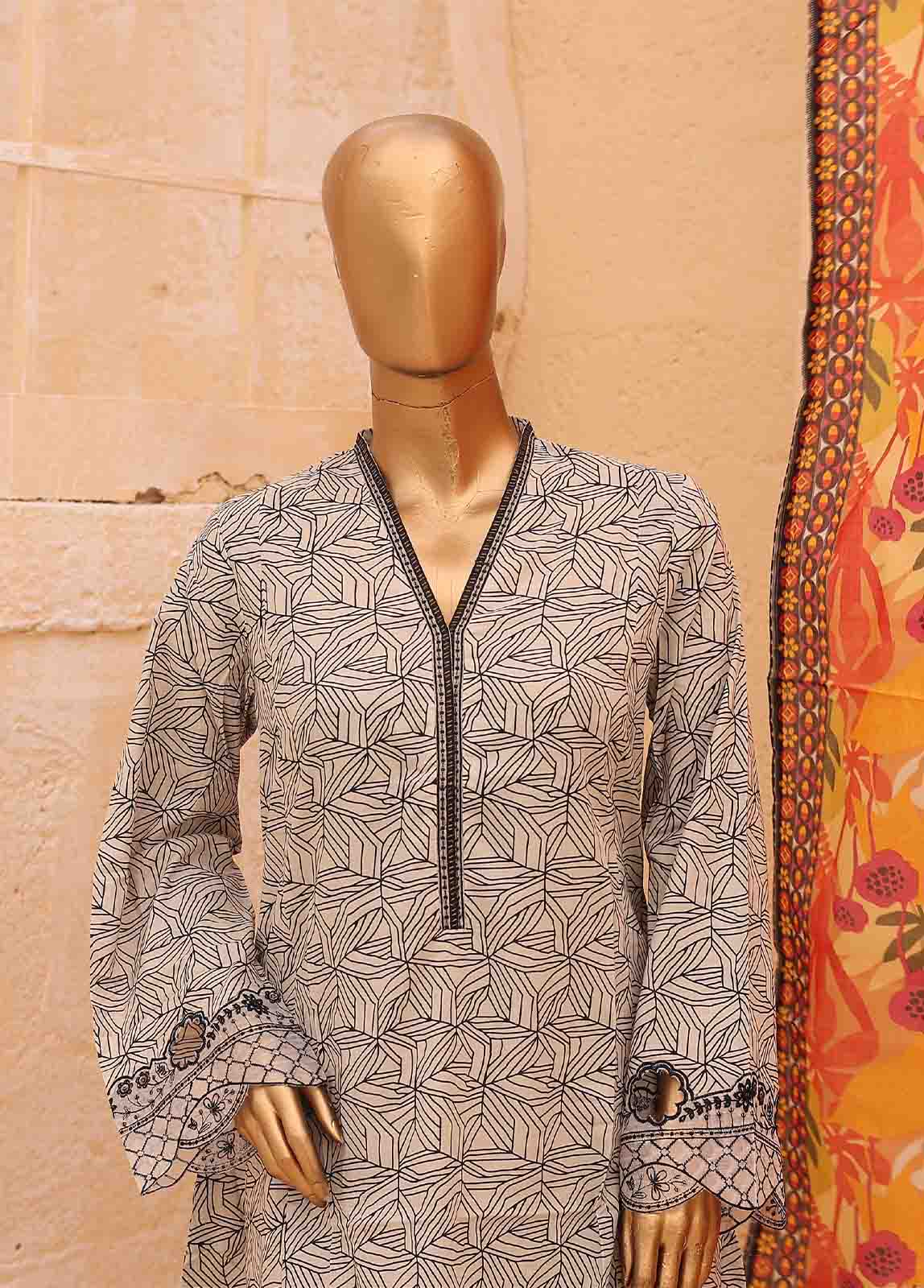 Bin Saeed Fabric - SM-FR-0355- 3 Piece Frock Style Stitched Suit