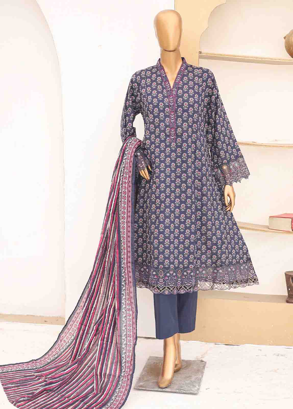 Bin Saeed Fabric - SM-FR-0600- 3 Piece Frock Style Suit