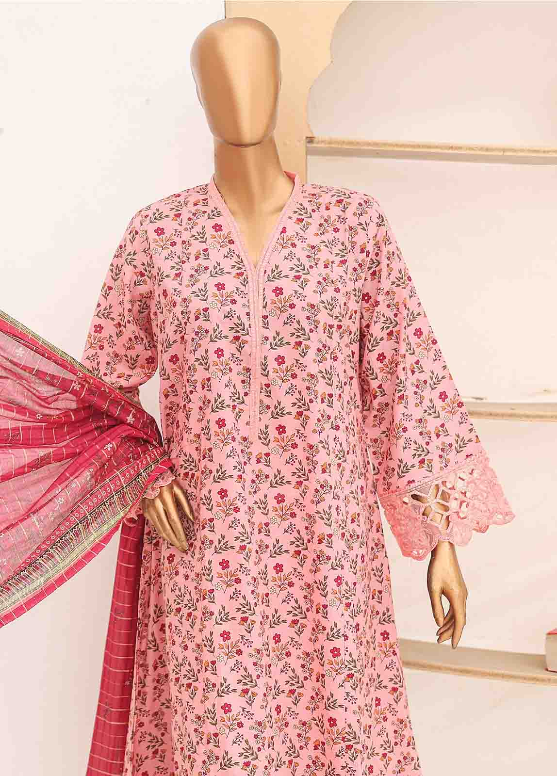 Bin Saeed Fabric - SM-FR-0624- 3 Piece Frock Style Suit