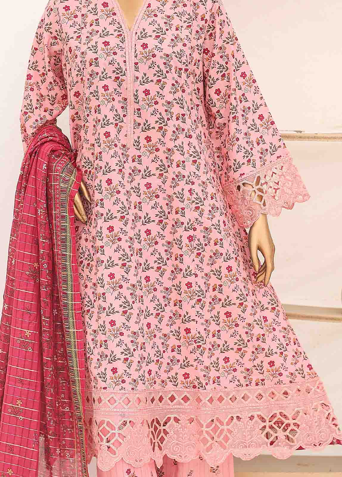 Bin Saeed Fabric - SM-FR-0624- 3 Piece Frock Style Suit