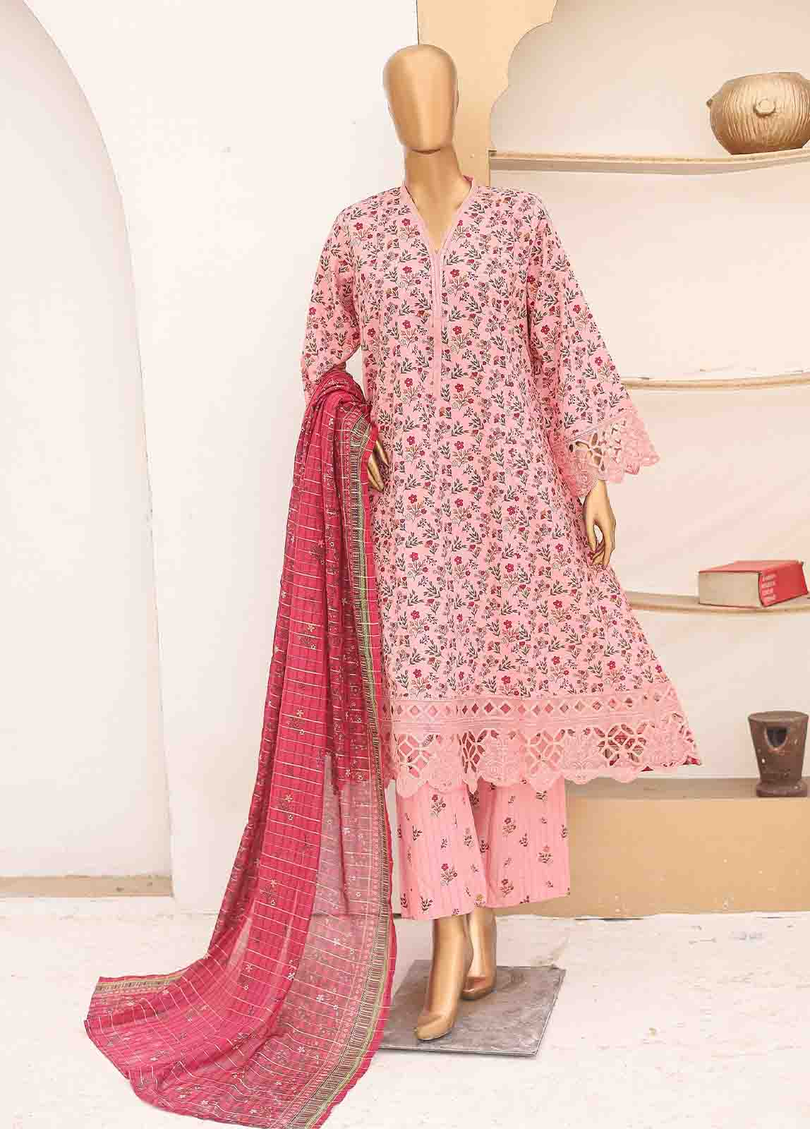 Bin Saeed Fabric - SM-FR-0624- 3 Piece Frock Style Suit
