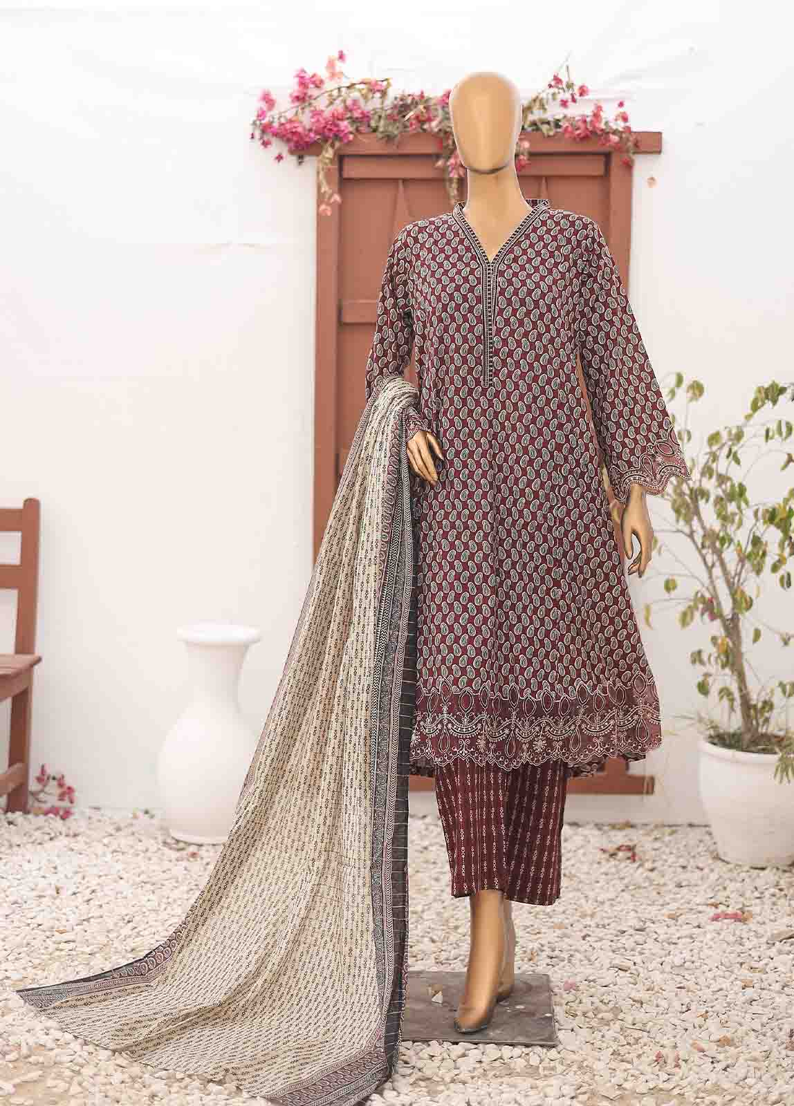 Bin Saeed Fabric - SM-FR-0633- 3 Piece Frock Style Suit