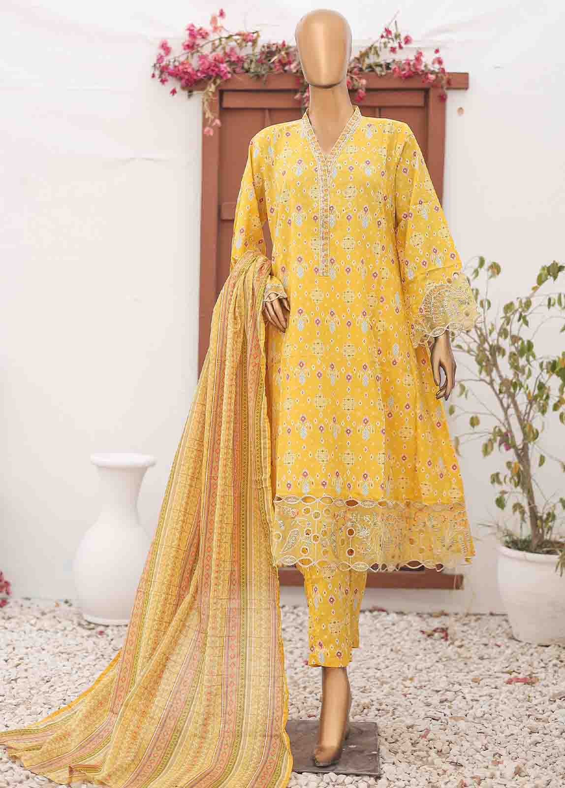Bin Saeed Fabric - SM-FR-0637- 3 Piece Frock Style Suit