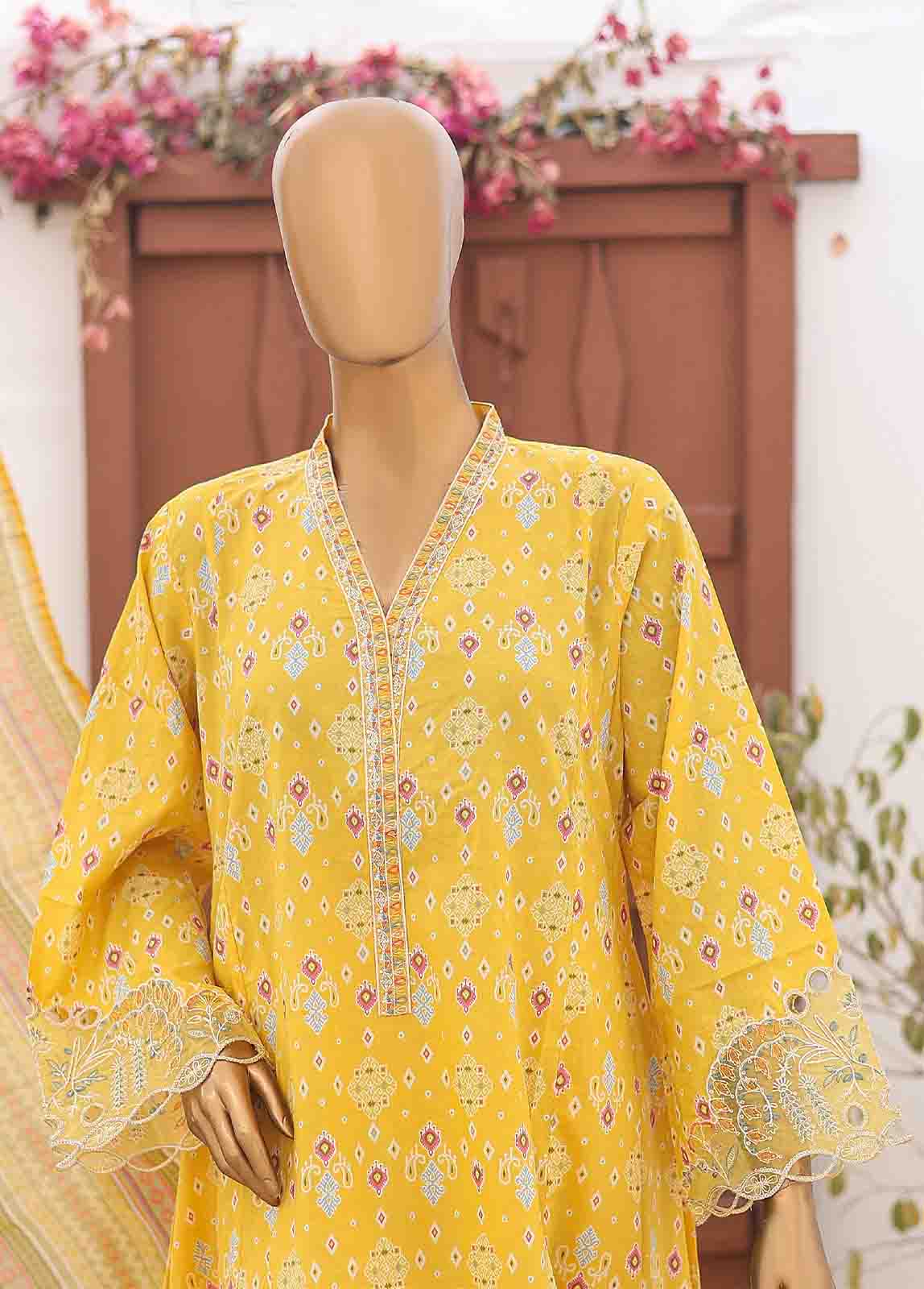 SM-FR-0637- 3 Piece Cotton Frock Style Suit