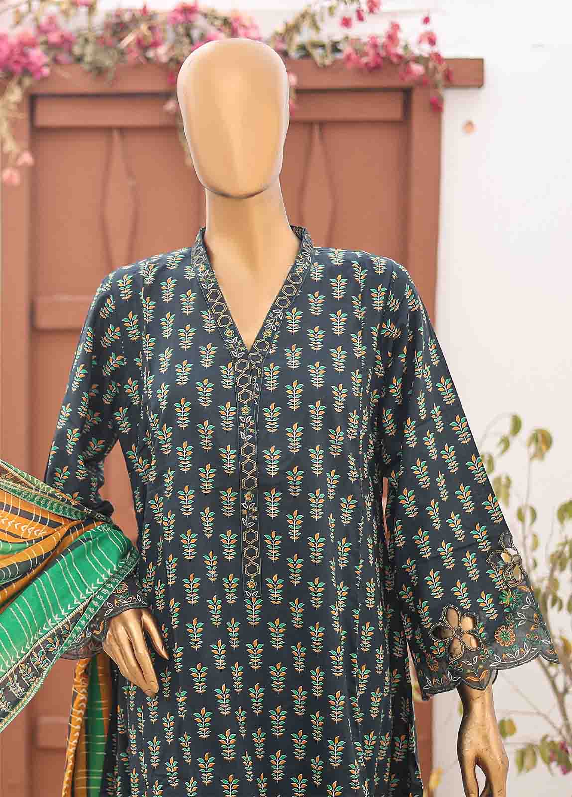 Bin Saeed Fabric - SM-FR-0641- 3 Piece Frock Style Suit