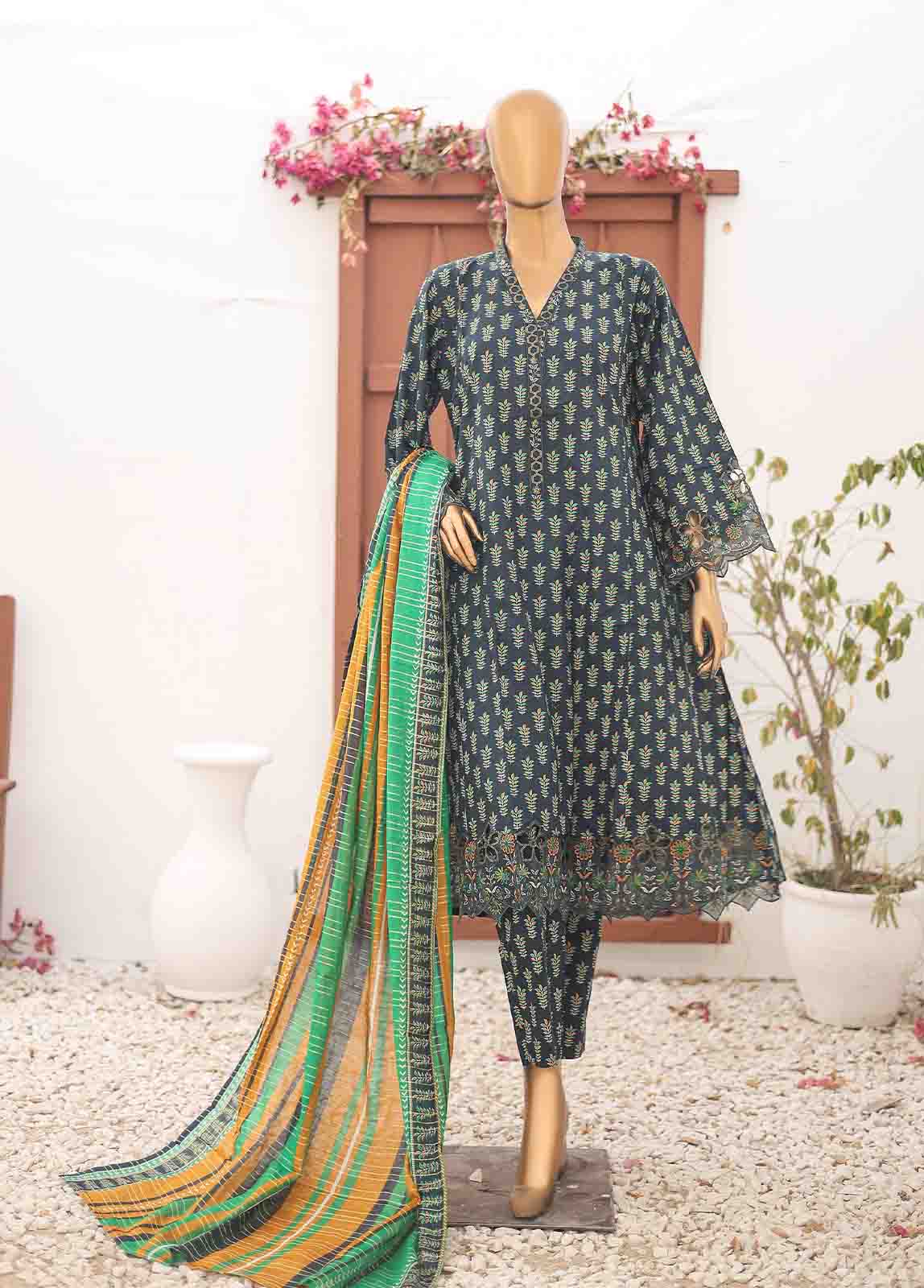 Bin Saeed Fabric - SM-FR-0641- 3 Piece Frock Style Suit