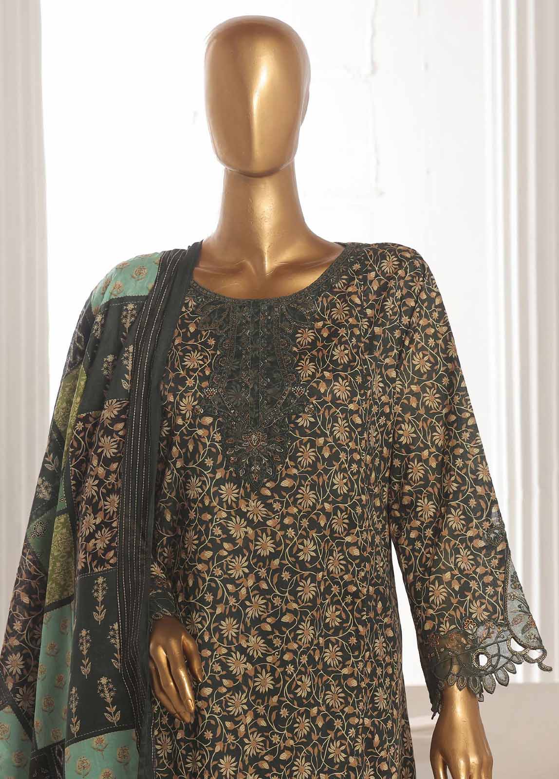 Bin Saeed Fabric - SM-FR-356-3 Piece Lawn Embroidered Frock Style Suit
