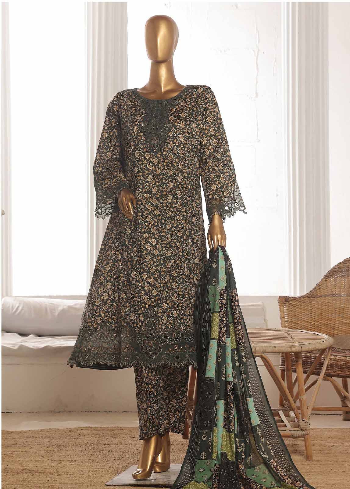 Bin Saeed Fabric - SM-FR-356-3 Piece Lawn Embroidered Frock Style Suit