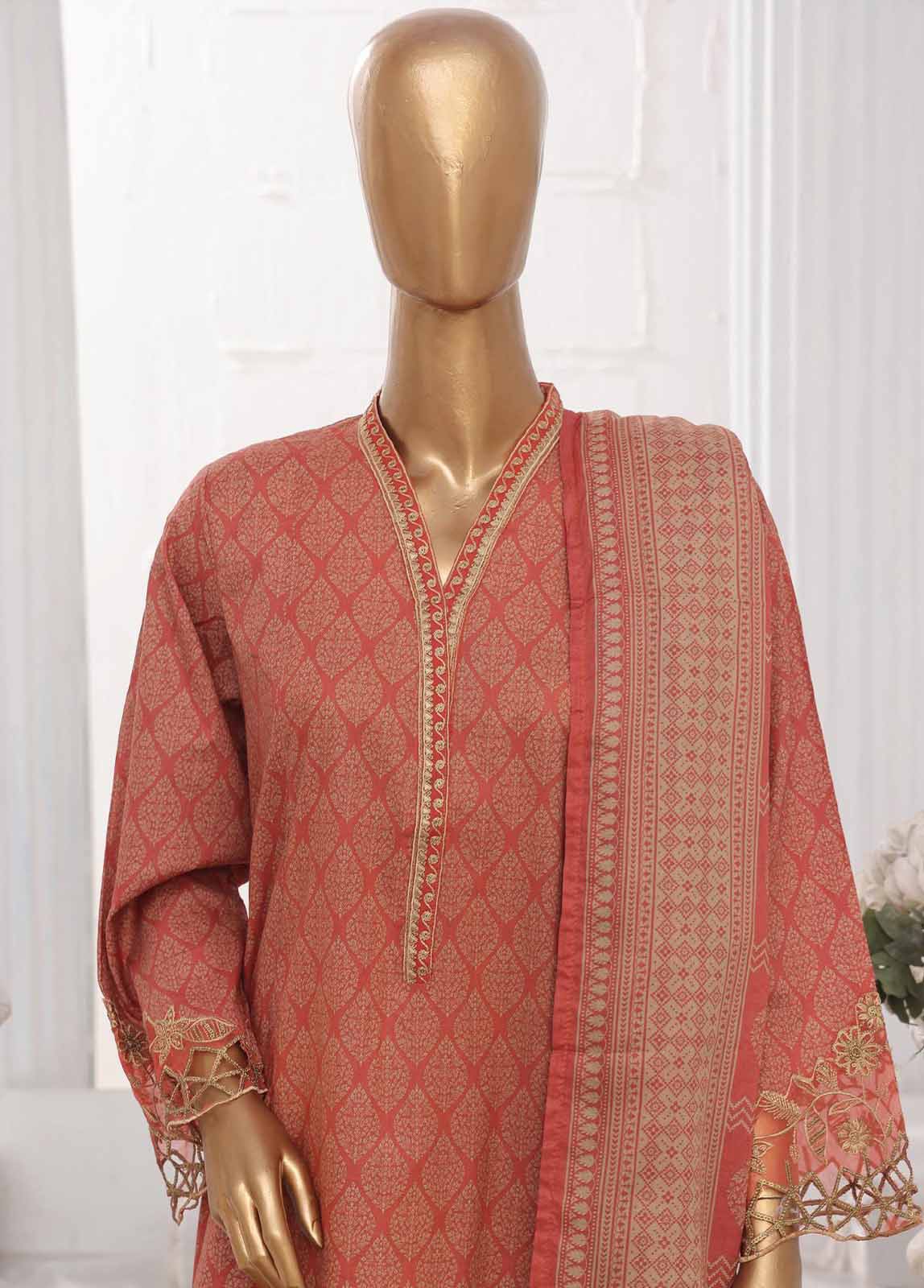 Bin Saeed Fabric - SM-FR-358-3 Piece Lawn Embroidered Frock Style Suit