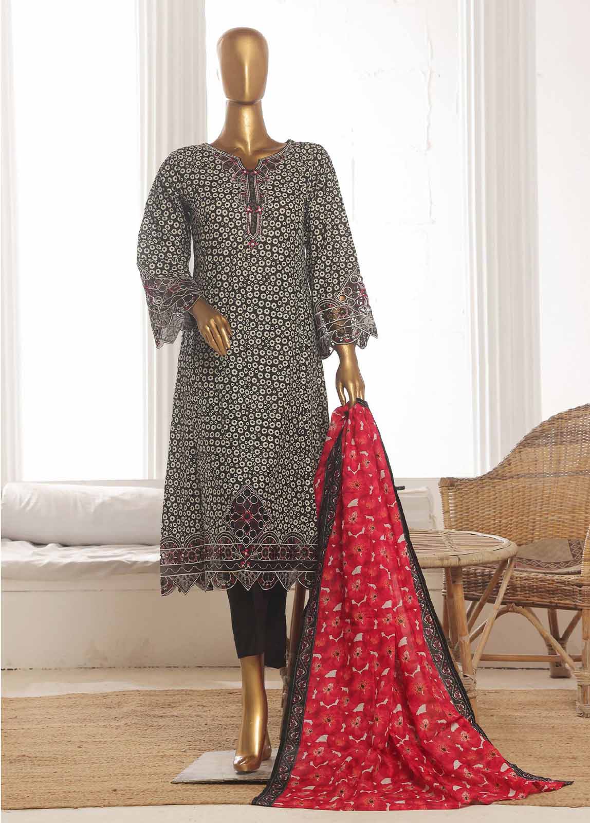 Bin Saeed Fabric - SM-FR-598-3 Piece Lawn Embroidered Frock Style Suit