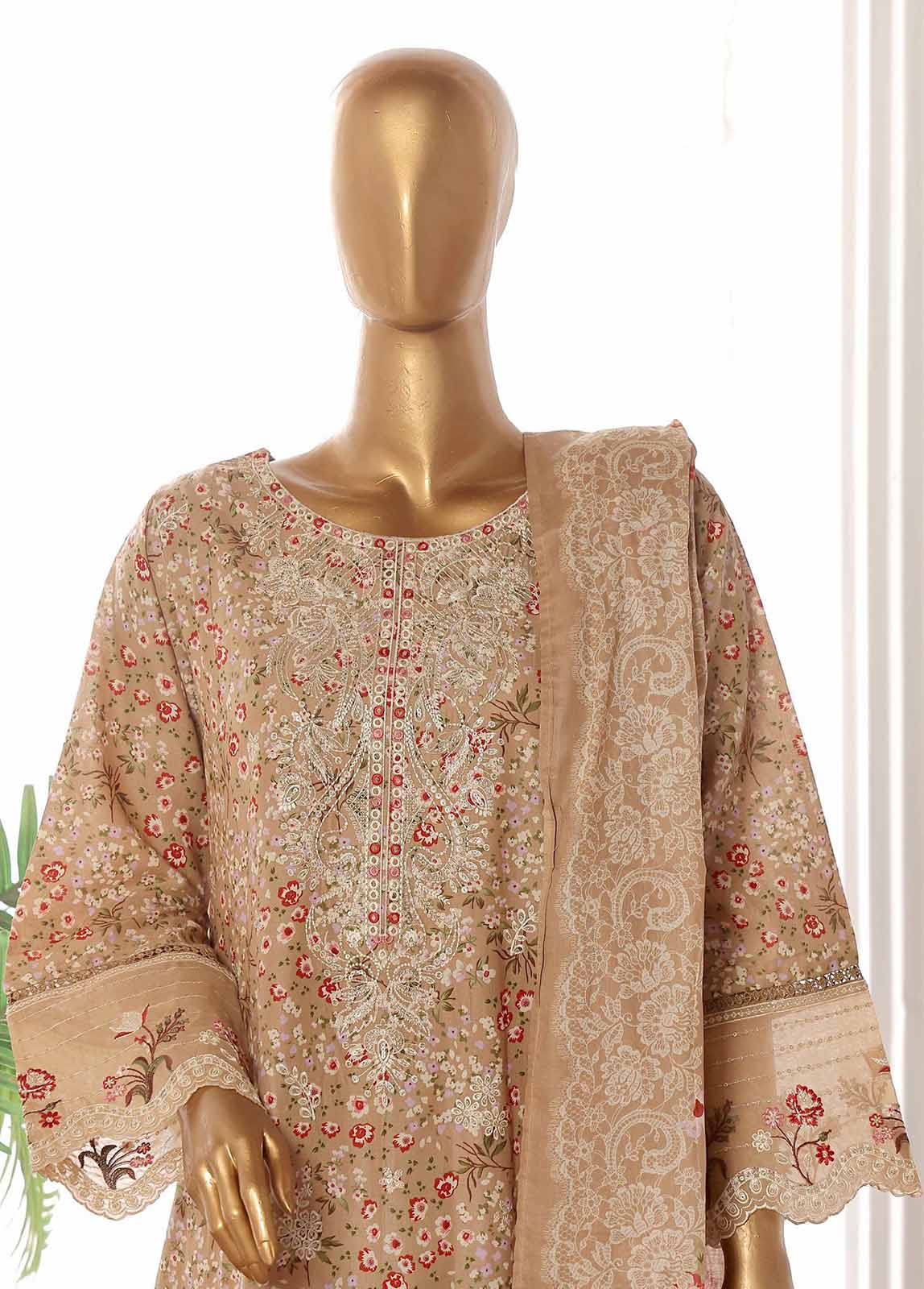 Bin Saeed Fabric - SM-FR-615-3 Piece Lawn Embroidered Frock Style Suit