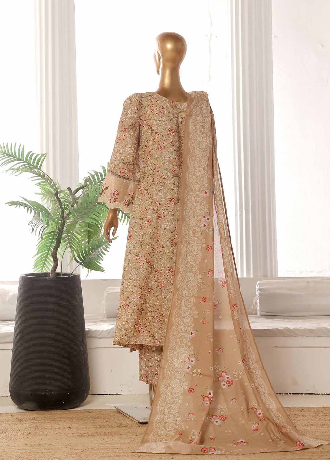 Bin Saeed Fabric - SM-FR-615-3 Piece Lawn Embroidered Frock Style Suit