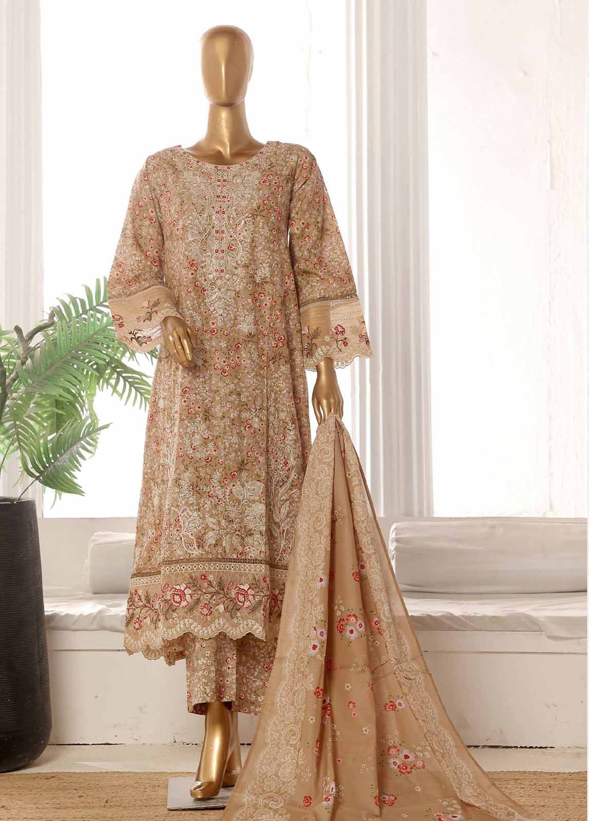 Bin Saeed Fabric - SM-FR-615-3 Piece Lawn Embroidered Frock Style Suit