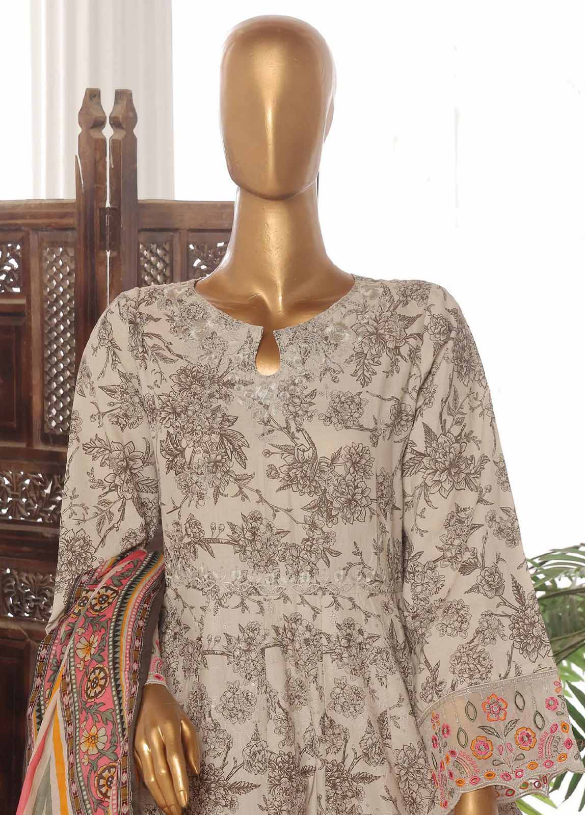 Bin Saeed Fabric - SM-FR-617-3 Piece Lawn Embroidered Frock Style Suit
