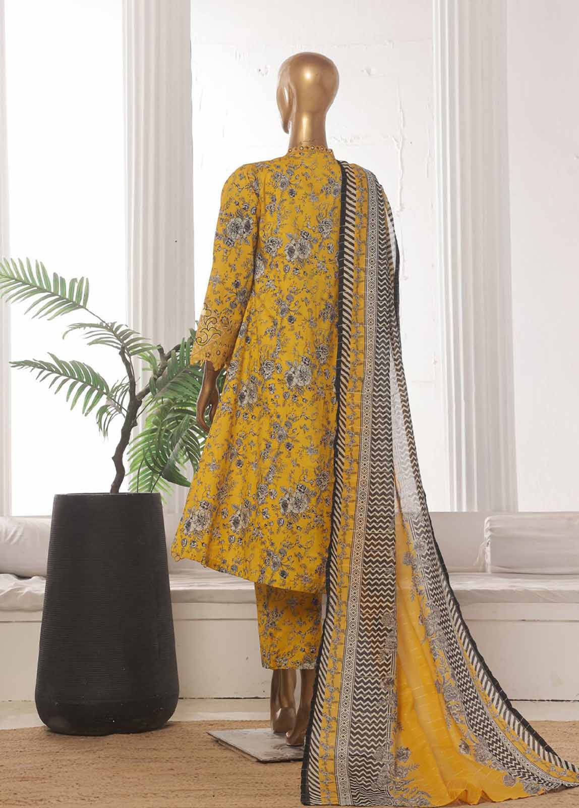 Bin Saeed Fabric - SM-FR-625-3 Piece Lawn Embroidered Frock Style Suit