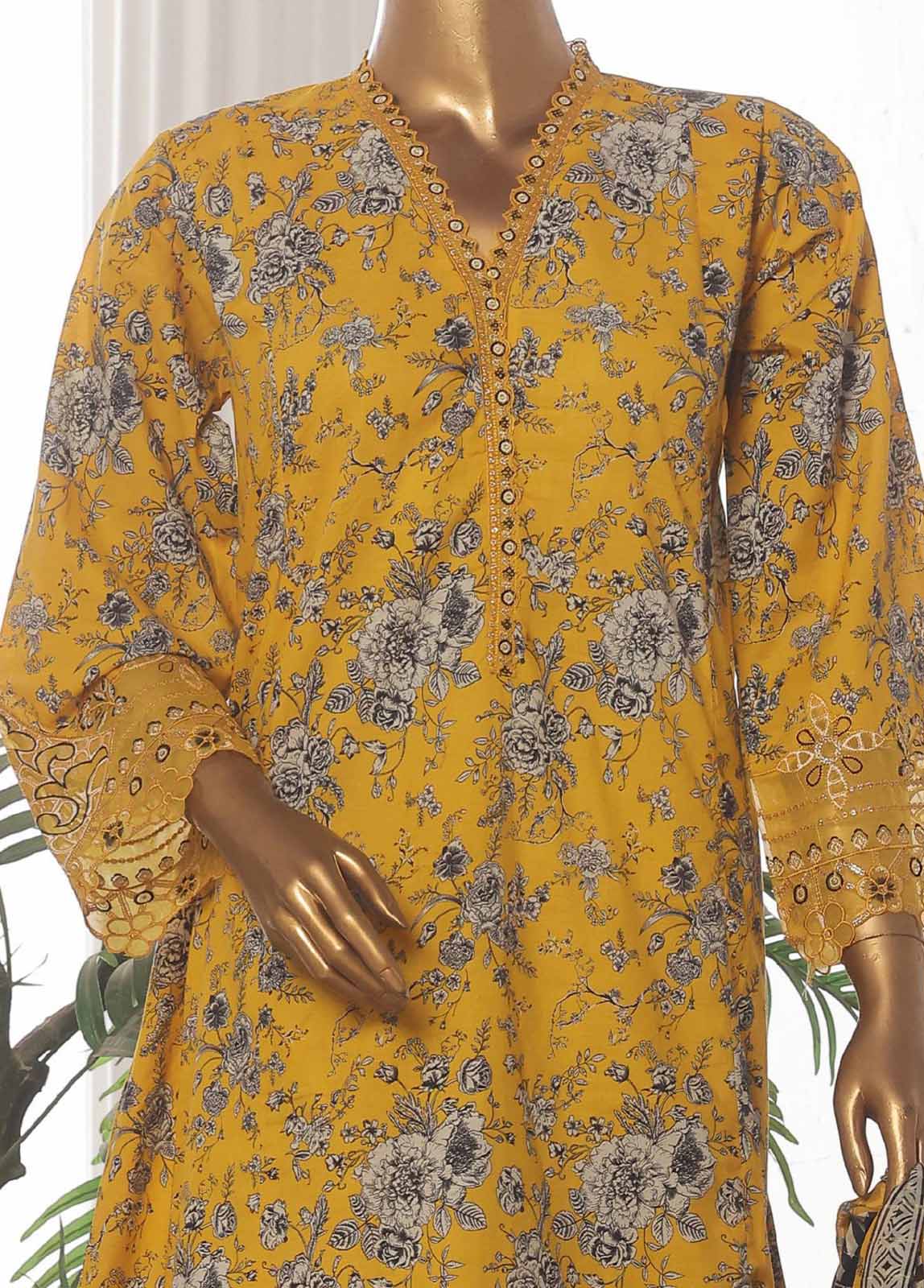 Bin Saeed Fabric - SM-FR-625-3 Piece Lawn Embroidered Frock Style Suit