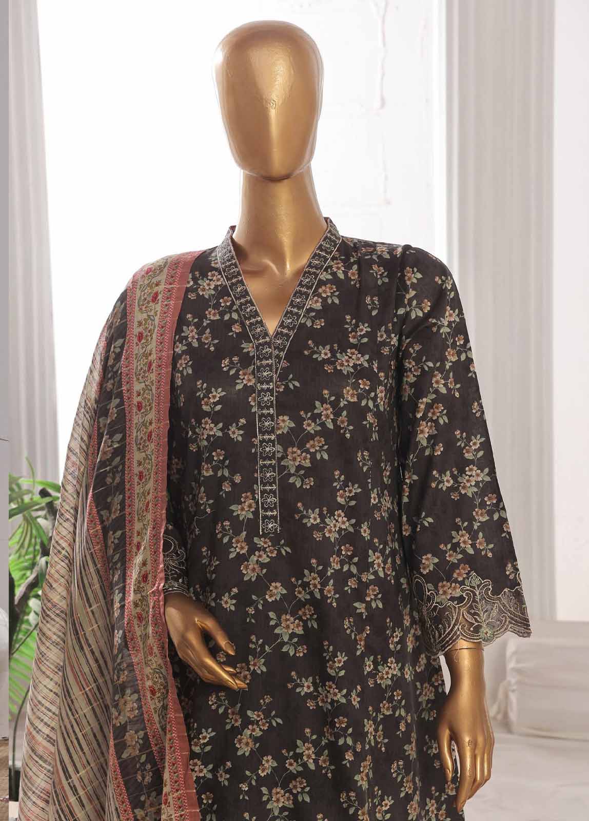 Bin Saeed Fabric - SM-FR-628-3 Piece Lawn Embroidered Frock Style Suit