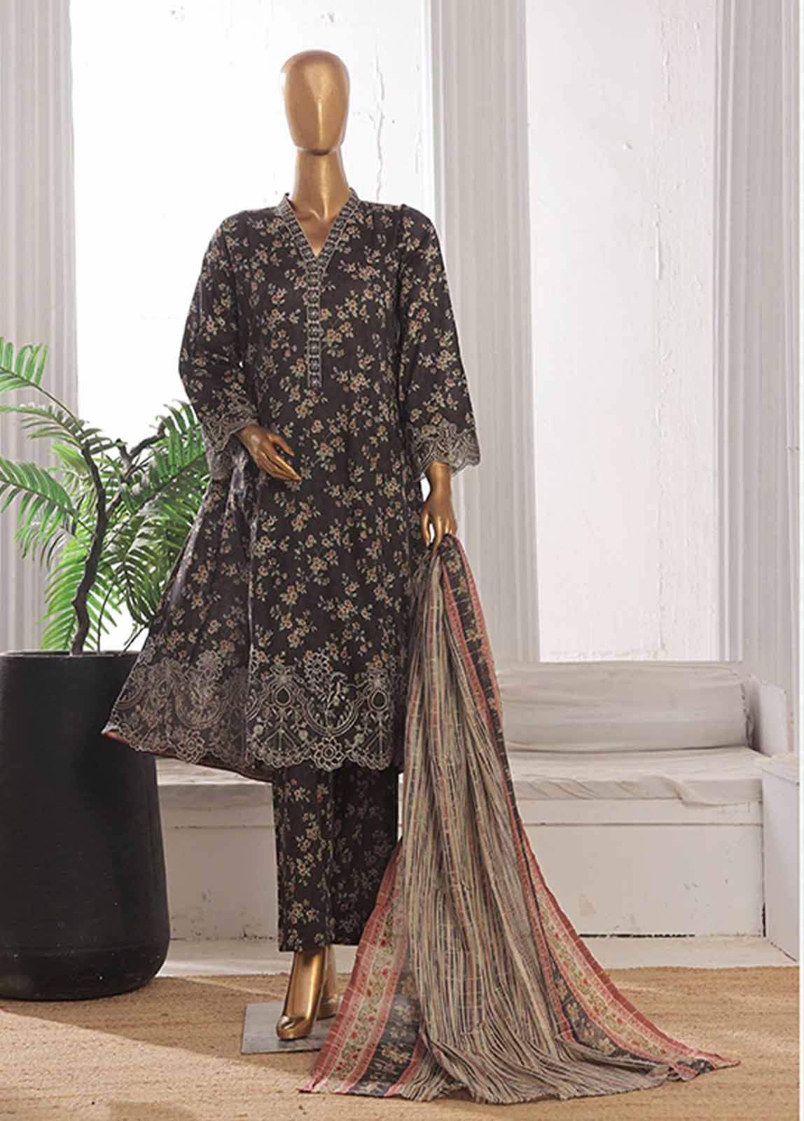 Bin Saeed Fabric - SM-FR-628-3 Piece Lawn Embroidered Frock Style Suit