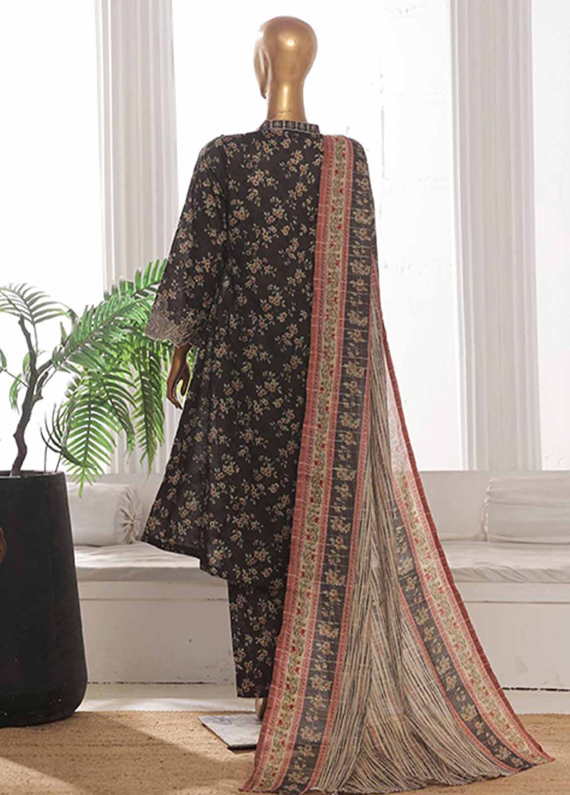Bin Saeed Fabric - SM-FR-628-3 Piece Lawn Embroidered Frock Style Suit