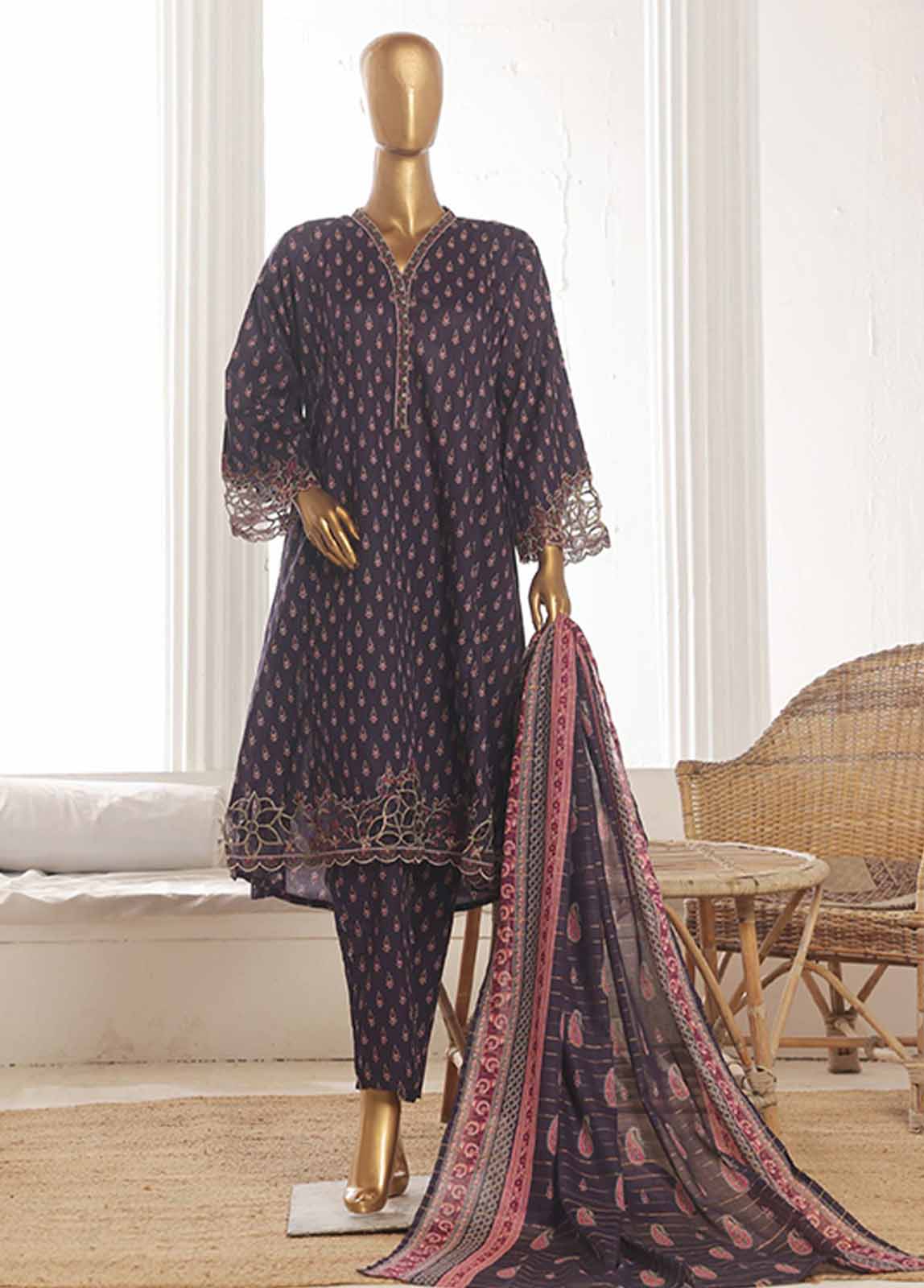 Bin Saeed Fabric - SM-FR-632-3 Piece Lawn Embroidered Frock Style Suit